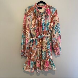 The Sang Floral Patchwork Drop Waist Mini Dress Wedding Guest Size 1X